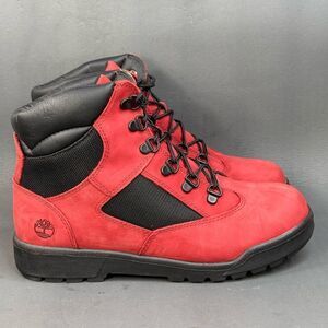 Timberland 6-Inch Waterproof Field Boot Red/Black Nubuck women size 7